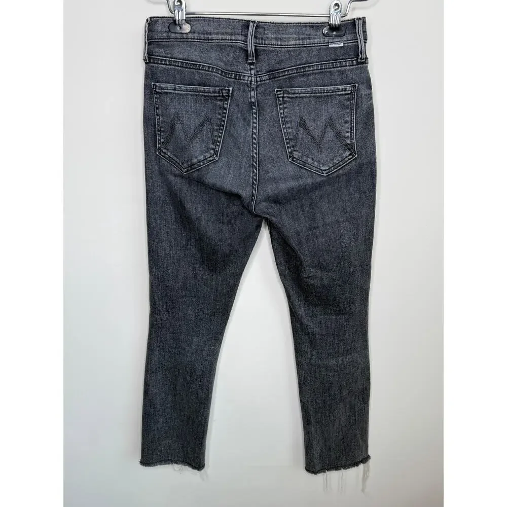 Mother High Waisted Rascal Ankle Step Fray Distressed Jeans Night Garden Size 28